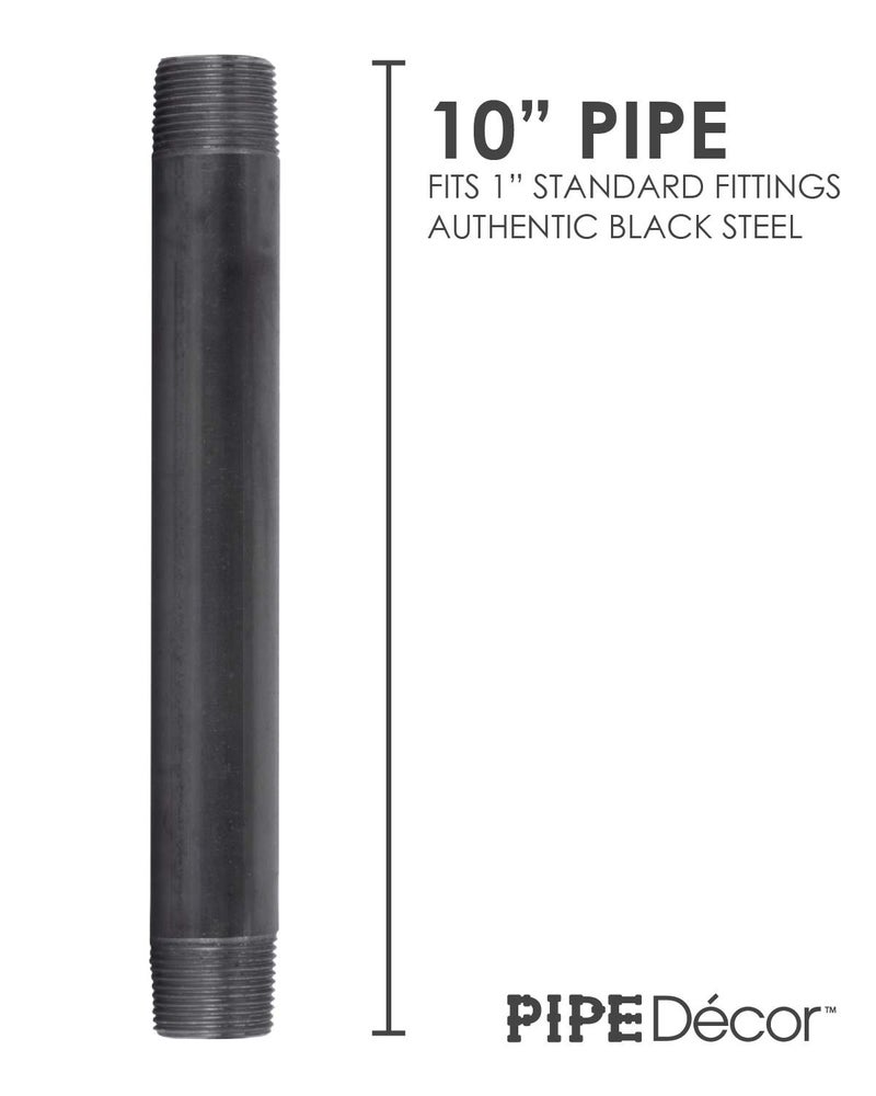 PIPE DECOR 1" x 10" Black Steel Plumbing Pipe, 6-Pack, Pre Cut Connector, Industrial Steel Grey Fits Standard One Inch Threaded Black Malleable Iron Fittings, Build Vintage DIY Furniture - Image 2
